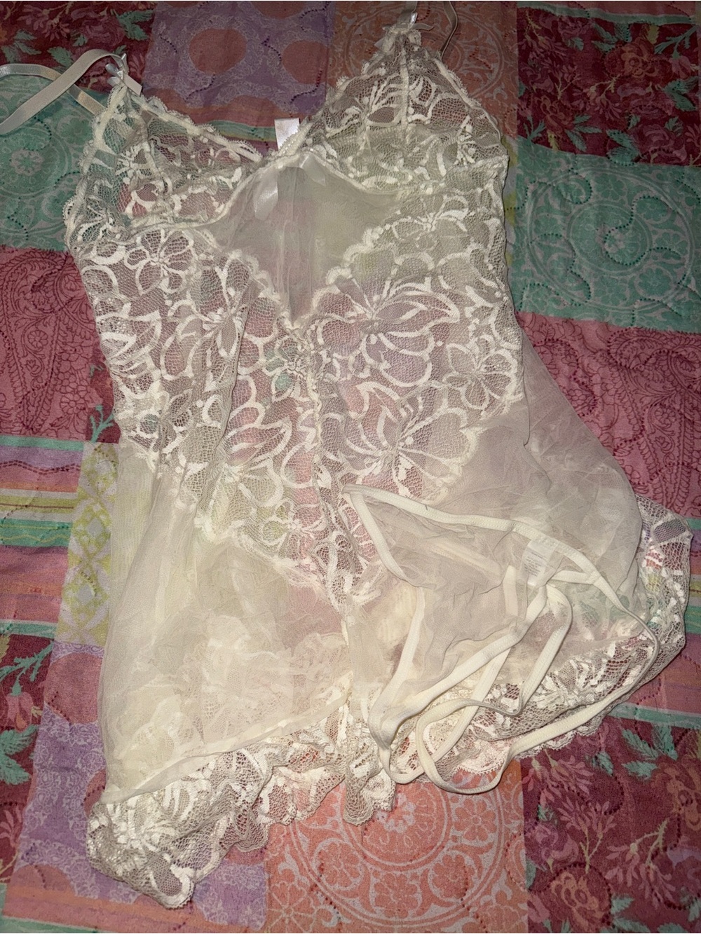 Frederick's of Hollywood Ivory Sheer Lace Chemise